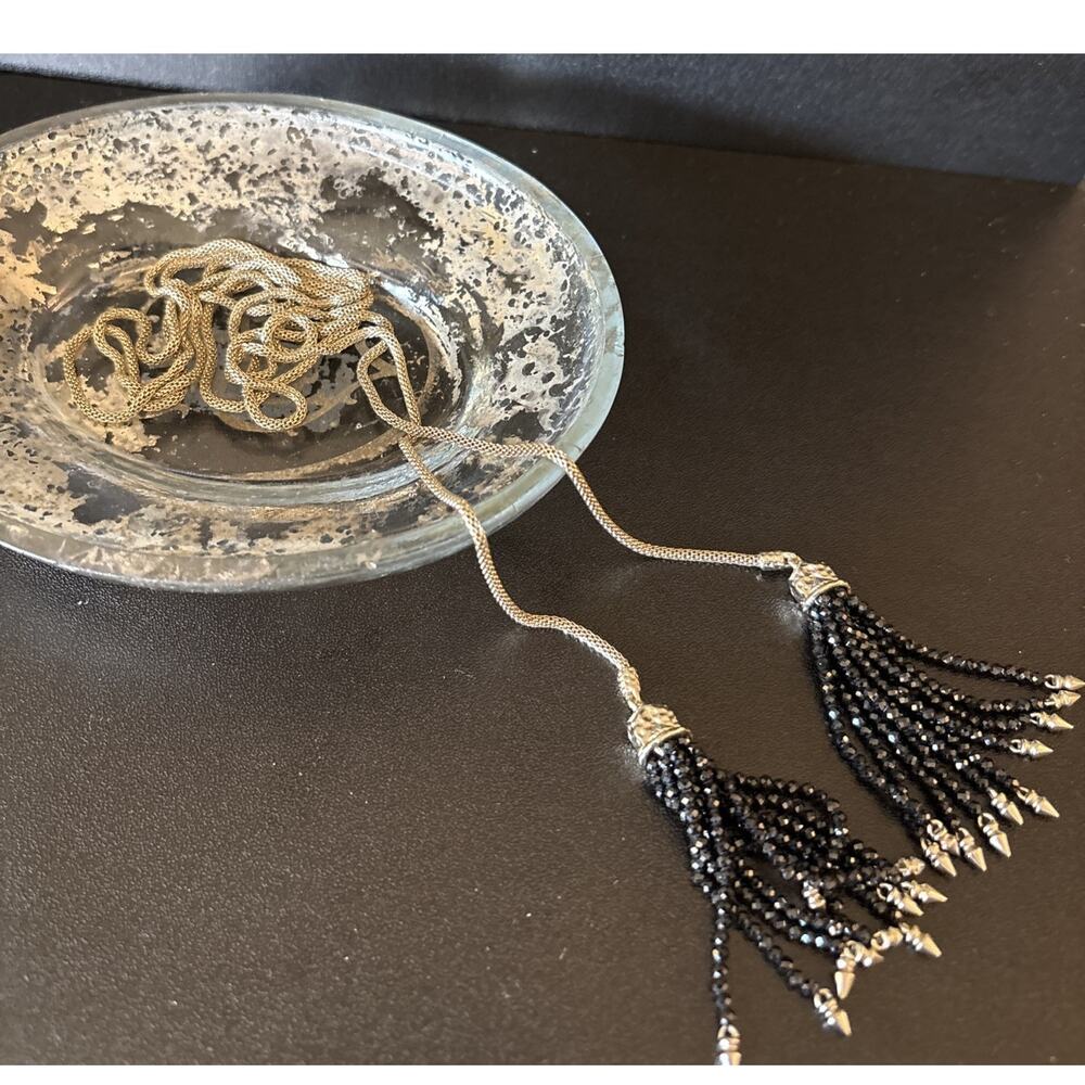 Kendra Scott - Annora White Tone Tassel With Black Crystal Necklace